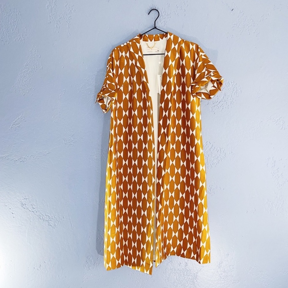 TORY BURCH Haley Diamond Tile Silk Coat Size 2 - Picture 2 of 12